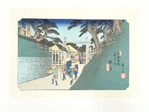 歌川広重・渓斎英泉　木曽街道六十九次　福しま　手摺浮世絵木版画